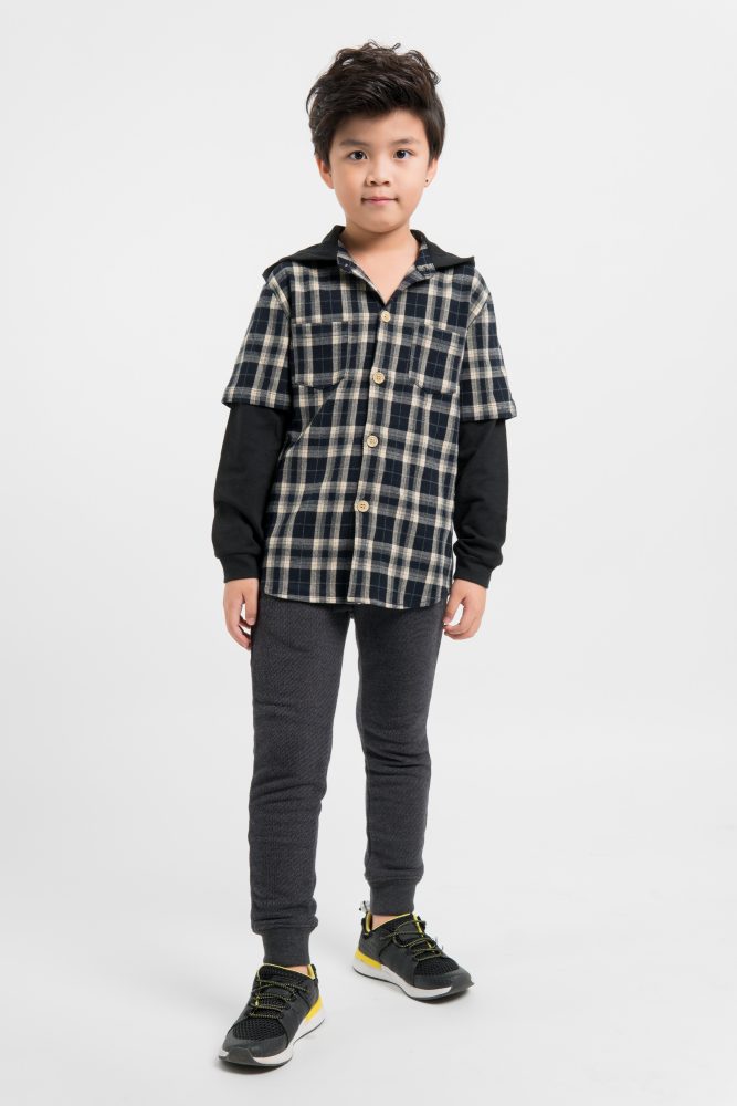 Áo sơ mi phối tay có mũ